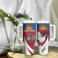 Personalized Latvia Tumbler With Handle White Wagtail Dievs Sveti Latviju