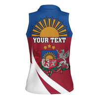 Personalized Latvia Women Sleeveless Polo Shirt White Wagtail Dievs Sveti Latviju