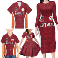 Custom Latvia Football Family Matching Long Sleeve Bodycon Dress and Hawaiian Shirt Latvijas Futbola Izlase