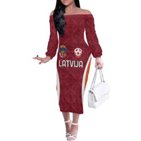 Custom Latvia Football Family Matching Off The Shoulder Long Sleeve Dress and Hawaiian Shirt Latvijas Futbola Izlase
