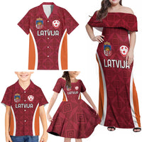 Custom Latvia Football Family Matching Off Shoulder Maxi Dress and Hawaiian Shirt Latvijas Futbola Izlase
