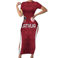 Custom Latvia Football Family Matching Short Sleeve Bodycon Dress and Hawaiian Shirt Latvijas Futbola Izlase