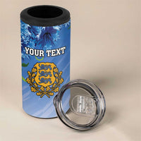 Personalized Estonia 4 in 1 Can Cooler Tumbler Barn Swallow Cornflower Flower