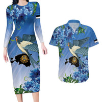 Personalized Estonia Couples Matching Long Sleeve Bodycon Dress and Hawaiian Shirt Barn Swallow Cornflower Flower