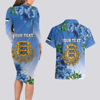 Personalized Estonia Couples Matching Long Sleeve Bodycon Dress and Hawaiian Shirt Barn Swallow Cornflower Flower