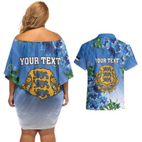 Personalized Estonia Couples Matching Off Shoulder Short Dress and Hawaiian Shirt Barn Swallow Cornflower Flower