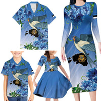 Personalized Estonia Family Matching Long Sleeve Bodycon Dress and Hawaiian Shirt Barn Swallow Cornflower Flower