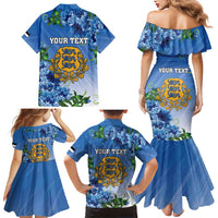 Personalized Estonia Family Matching Mermaid Dress and Hawaiian Shirt Barn Swallow Cornflower Flower