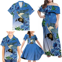 Personalized Estonia Family Matching Off Shoulder Maxi Dress and Hawaiian Shirt Barn Swallow Cornflower Flower