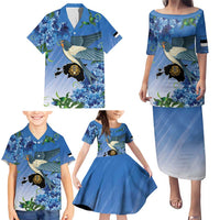 Personalized Estonia Family Matching Puletasi and Hawaiian Shirt Barn Swallow Cornflower Flower