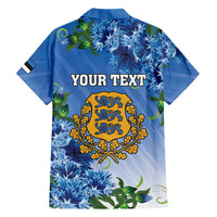 Personalized Estonia Family Matching Short Sleeve Bodycon Dress and Hawaiian Shirt Barn Swallow Cornflower Flower