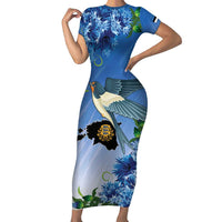 Personalized Estonia Family Matching Short Sleeve Bodycon Dress and Hawaiian Shirt Barn Swallow Cornflower Flower