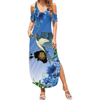 Personalized Estonia Family Matching Summer Maxi Dress and Hawaiian Shirt Barn Swallow Cornflower Flower