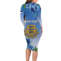 Personalized Estonia Long Sleeve Bodycon Dress Barn Swallow Cornflower Flower