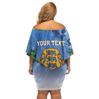 Personalized Estonia Off Shoulder Short Dress Barn Swallow Cornflower Flower