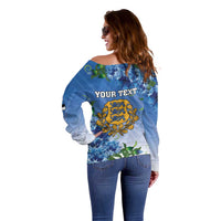 Personalized Estonia Off Shoulder Sweater Barn Swallow Cornflower Flower
