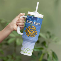 Personalized Estonia Tumbler With Handle Barn Swallow Cornflower Flower