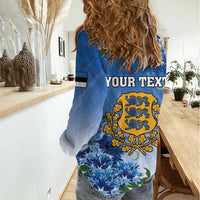 Personalized Estonia Women Casual Shirt Barn Swallow Cornflower Flower