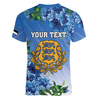 Personalized Estonia Women V-Neck T-Shirt Barn Swallow Cornflower Flower