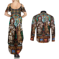 Happy Saints Cyril and Methodius Day Couples Matching Summer Maxi Dress and Long Sleeve Button Shirt Christian Stained-Glass Window