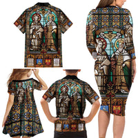 Happy Saints Cyril and Methodius Day Family Matching Long Sleeve Bodycon Dress and Hawaiian Shirt Christian Stained-Glass Window