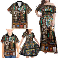 Happy Saints Cyril and Methodius Day Family Matching Off Shoulder Maxi Dress and Hawaiian Shirt Christian Stained-Glass Window