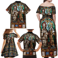 Happy Saints Cyril and Methodius Day Family Matching Off Shoulder Maxi Dress and Hawaiian Shirt Christian Stained-Glass Window