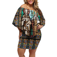 Happy Saints Cyril and Methodius Day Off Shoulder Short Dress Christian Stained-Glass Window
