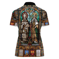 Happy Saints Cyril and Methodius Day Women Polo Shirt Christian Stained-Glass Window