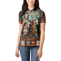 Happy Saints Cyril and Methodius Day Women Polo Shirt Christian Stained-Glass Window
