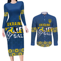 Custom Ukraine Volleyball Couples Matching Long Sleeve Bodycon Dress and Long Sleeve Button Shirt Cholovicha Zbirna Ukrainy z Volejbolu