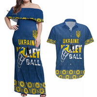 Custom Ukraine Volleyball Couples Matching Off Shoulder Maxi Dress and Hawaiian Shirt Cholovicha Zbirna Ukrainy z Volejbolu
