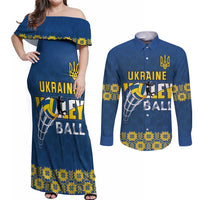 Custom Ukraine Volleyball Couples Matching Off Shoulder Maxi Dress and Long Sleeve Button Shirt Cholovicha Zbirna Ukrainy z Volejbolu