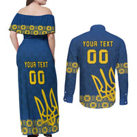 Custom Ukraine Volleyball Couples Matching Off Shoulder Maxi Dress and Long Sleeve Button Shirt Cholovicha Zbirna Ukrainy z Volejbolu