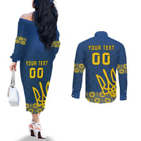 Custom Ukraine Volleyball Couples Matching Off The Shoulder Long Sleeve Dress and Long Sleeve Button Shirt Cholovicha Zbirna Ukrainy z Volejbolu