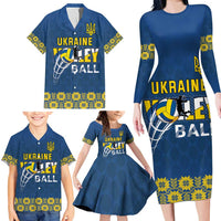 Custom Ukraine Volleyball Family Matching Long Sleeve Bodycon Dress and Hawaiian Shirt Cholovicha Zbirna Ukrainy z Volejbolu
