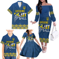 Custom Ukraine Volleyball Family Matching Off The Shoulder Long Sleeve Dress and Hawaiian Shirt Cholovicha Zbirna Ukrainy z Volejbolu