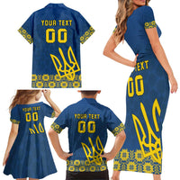 Custom Ukraine Volleyball Family Matching Short Sleeve Bodycon Dress and Hawaiian Shirt Cholovicha Zbirna Ukrainy z Volejbolu