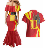Catalonia Spain Couples Matching Mermaid Dress and Hawaiian Shirt Basilica de la Sagrada Familia