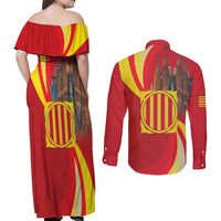 Catalonia Spain Couples Matching Off Shoulder Maxi Dress and Long Sleeve Button Shirt Basilica de la Sagrada Familia