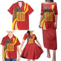 Catalonia Spain Family Matching Puletasi and Hawaiian Shirt Basilica de la Sagrada Familia