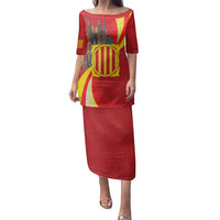 Catalonia Spain Family Matching Puletasi and Hawaiian Shirt Basilica de la Sagrada Familia