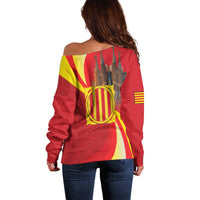 Catalonia Spain Off Shoulder Sweater Basilica de la Sagrada Familia