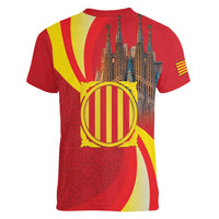 Catalonia Spain Women V-Neck T-Shirt Basilica de la Sagrada Familia