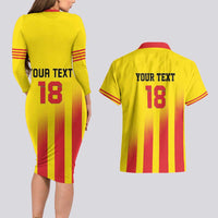 Custom Catalonia Football Couples Matching Long Sleeve Bodycon Dress and Hawaiian Shirt Seleccio de futbol de Catalunya