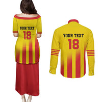 Custom Catalonia Football Couples Matching Puletasi and Long Sleeve Button Shirt Seleccio de futbol de Catalunya