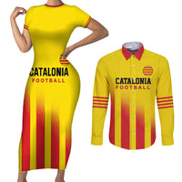 Custom Catalonia Football Couples Matching Short Sleeve Bodycon Dress and Long Sleeve Button Shirt Seleccio de futbol de Catalunya