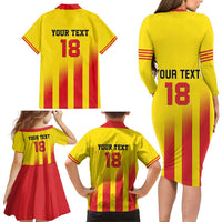 Custom Catalonia Football Family Matching Long Sleeve Bodycon Dress and Hawaiian Shirt Seleccio de futbol de Catalunya