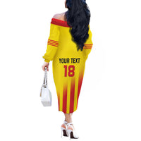Custom Catalonia Football Off The Shoulder Long Sleeve Dress Seleccio de futbol de Catalunya