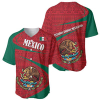 Mexico Coat Of Arms Baseball Jersey With Folk Pattern - Wonder Print Shop